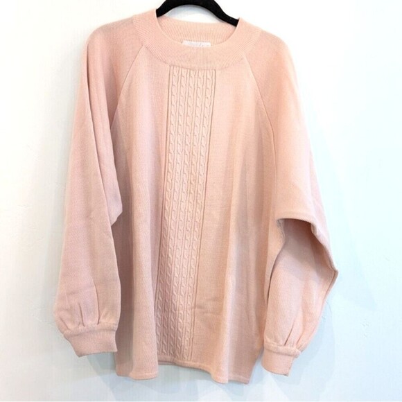 Schroder Sweaters - Vintage Schroder Wool Blend Cable‎ Knit Sweater Pink Plus Size 2X